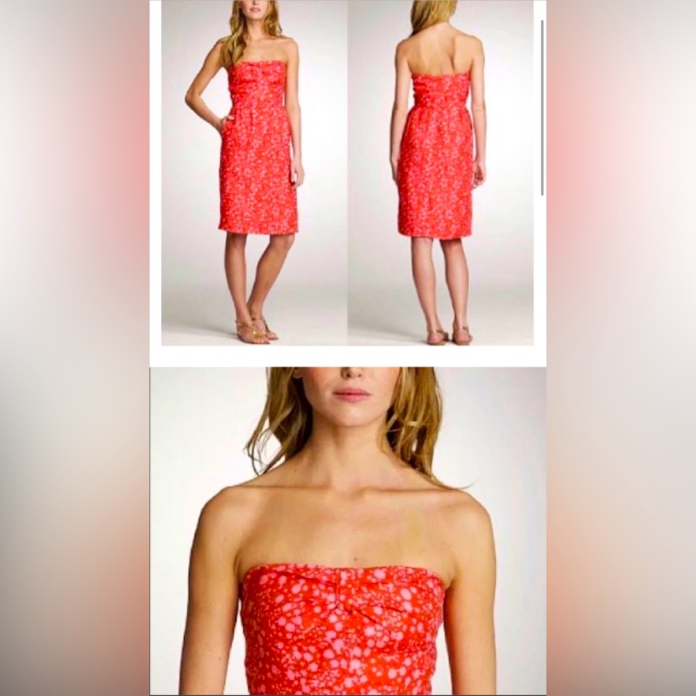 J. Crew Strapless Coral Floral Sheath Dress
